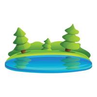 Fir tree lake icon, cartoon style vector