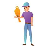 Man take parrot at veterinary icon, cartoon style vector