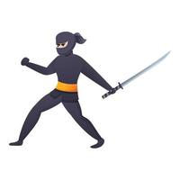 Ninja attack icon, cartoon style vector