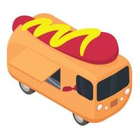 Hot dog truck icon, isometric style vector