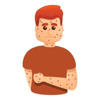 Sad chicken pox boy icon, cartoon style vector