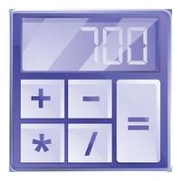 Big button calculator icon, cartoon style vector
