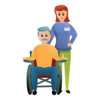 Social worker and disabled icon, cartoon style vector