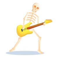 Skeleton playing guitar icon, cartoon style vector