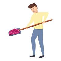 Man take shovel grapes icon, cartoon style vector