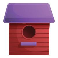Red bird house icon, cartoon style vector