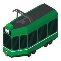 icono de coche de tranvía verde, estilo isométrico vector