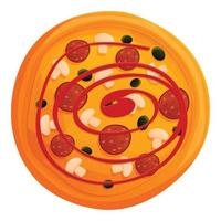 Ketchup pizza icon, cartoon style vector