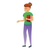 Student girl with book icon, cartoon style vector