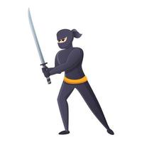 Black assassin ninja icon, cartoon style vector