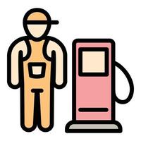 Fuel station worker icon, outline style vector