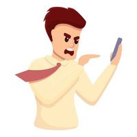 Rage man smartphone icon, cartoon style vector