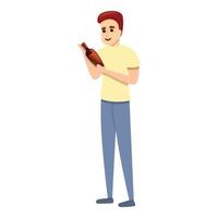 Man with cognac bottle icon, cartoon style vector