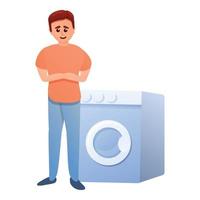 Boy waiting washing machine icon, cartoon style vector