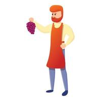 Winemaker with grapes icon, cartoon style vector