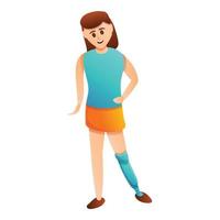 Girl artificial leg icon, cartoon style vector