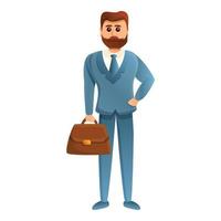 Bearded insurance agent icon, cartoon style vector