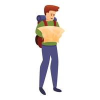 Adventurer with map icon, cartoon style vector