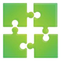 Green puzzle icon, cartoon style vector