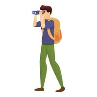 Tourist with binoculars icon, cartoon style vector