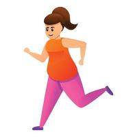 Fat girl running icon, cartoon style vector