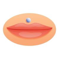 Cute lips piercing icon, cartoon style vector