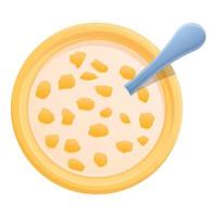 Top view cereal flakes icon, cartoon style vector