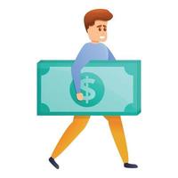 Man carry dollar icon, cartoon style vector