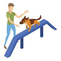 Dog running on bar icon, isometric style vector