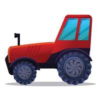 Red farm tractor icon, cartoon style vector