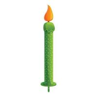 Green birthday candle icon, cartoon style vector