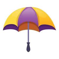 Purple yellow umbrella icon, cartoon style vector