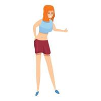 Sexy girl hitchhiking icon, cartoon style vector