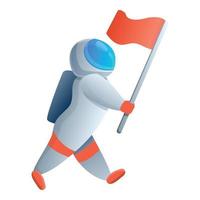 Astronaut red flag icon, cartoon style vector