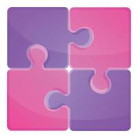 Purple puzzle icon, cartoon style vector