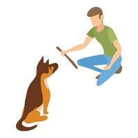 Dog wait wood stick icon, isometric style vector