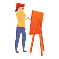 Young girl painter icon, cartoon style vector