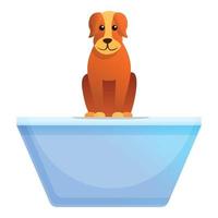 Dog on shelter table icon, cartoon style vector