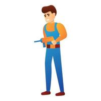 Repairman electric drill icon, cartoon style vector