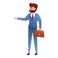 Entrepreneur with bag icon, cartoon style vector