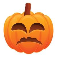 Sad evil pumpkin icon, cartoon style vector