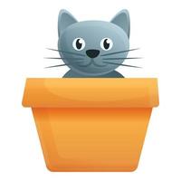 Homeless cat in box icon, cartoon style vector