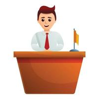 Bank worker on desktop icon, cartoon style vector