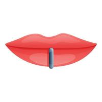 Woman lips piercing icon, cartoon style vector