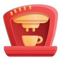 Red coffee machine icon, cartoon style vector