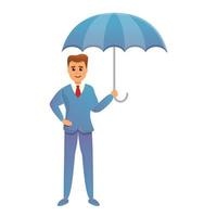 Insurance agent with umbrella icon, cartoon style vector