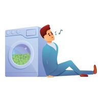 Money in washing machine icon, cartoon style vector