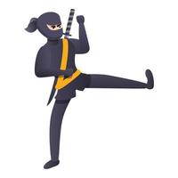 Ninja kicking icon, cartoon style vector