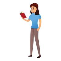 Student girl read book icon, cartoon style vector
