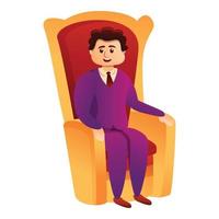 Millionaire in king chair icon, cartoon style vector